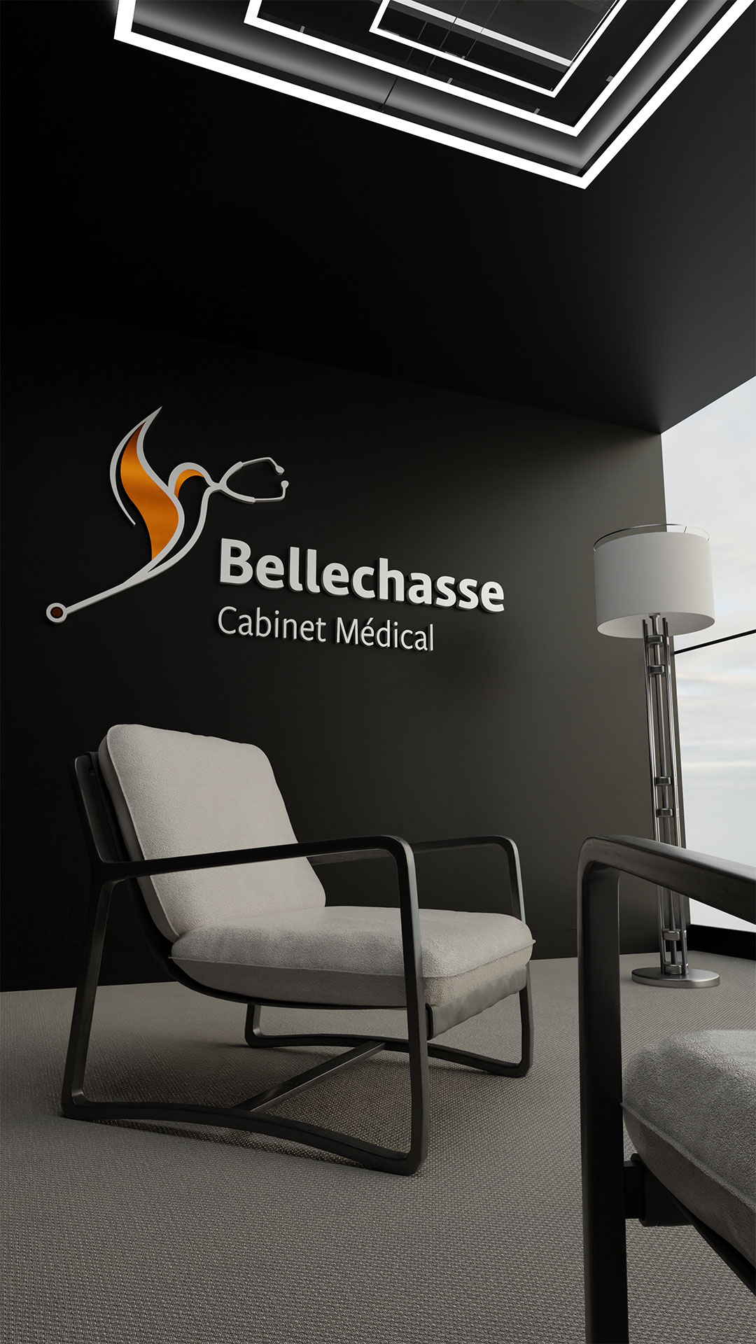 logo du cabinet médical bellechasse dans sa salle d'attente. (Version mobile)