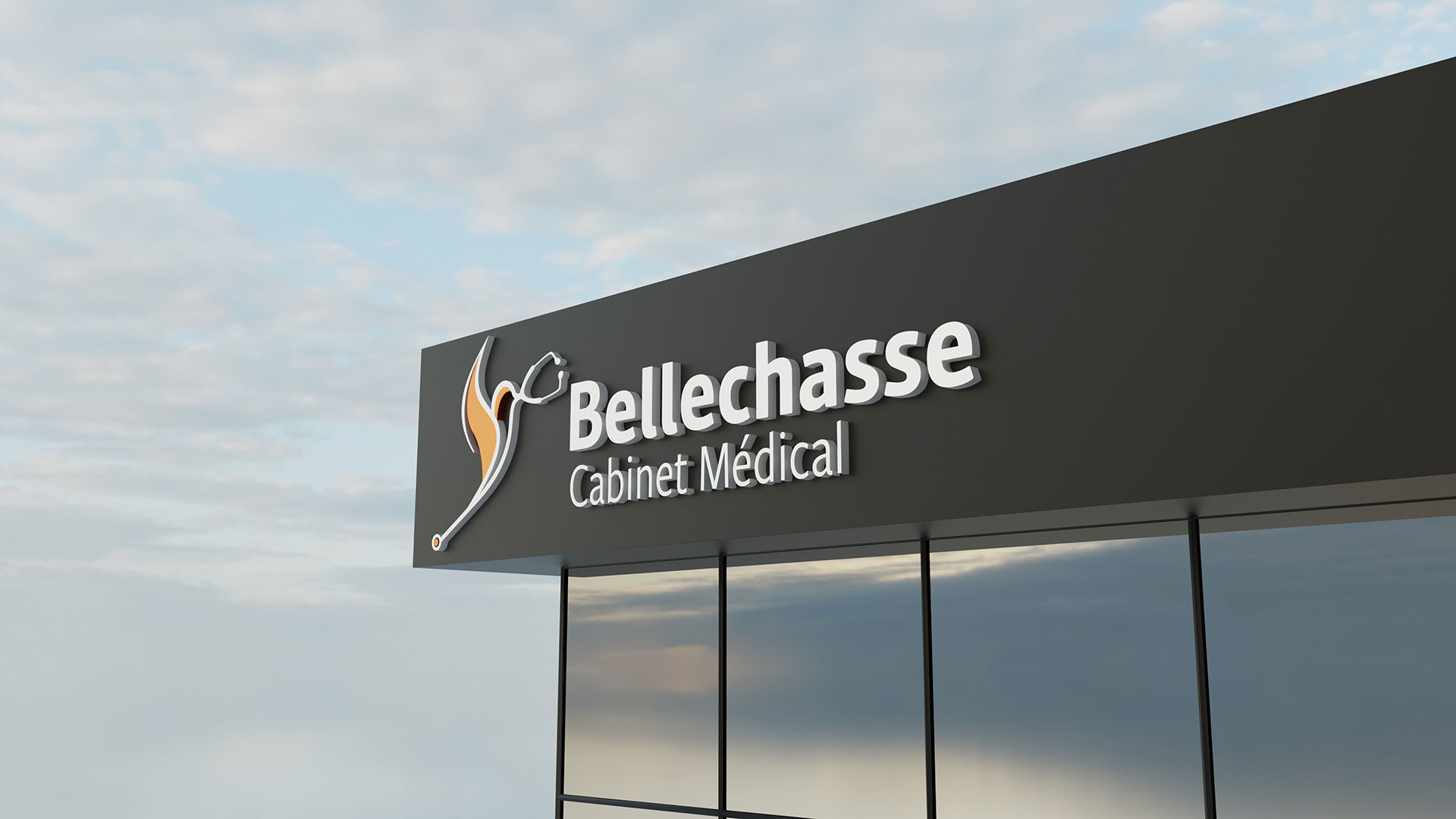 logo bellechasse sur la facade d'un immeuble.